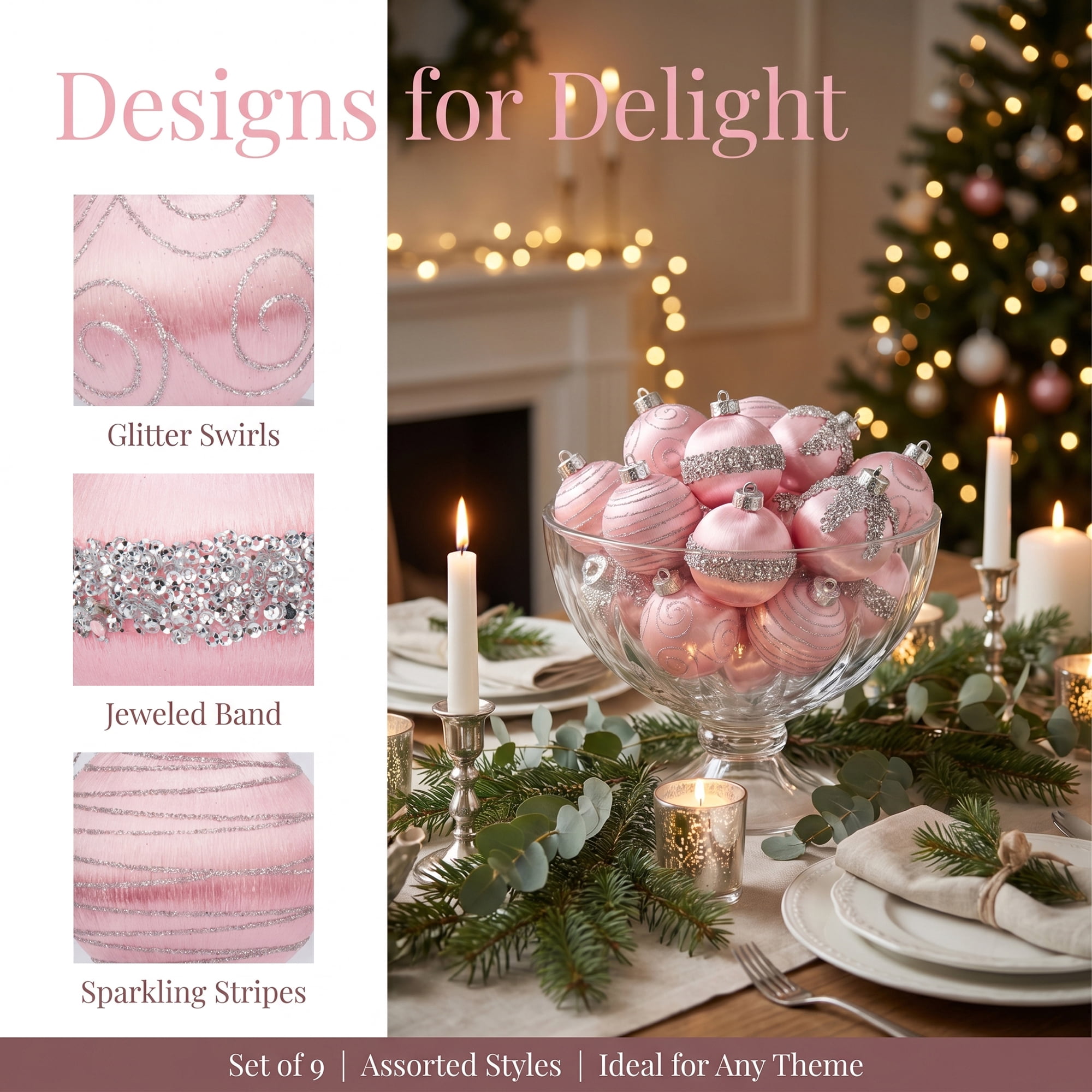 Unique Bargains 9Pcs Handpainted Christmas Large Orbs Shatterproof Foam Pink 3.1"