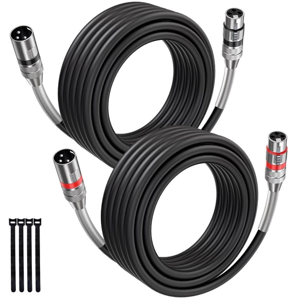 XLR Cables 50FT/16M 2 Packs, Premium Heavy Duty Balanced Microphone Cable with 3-Pin XLR Male to Female Microphone Cord