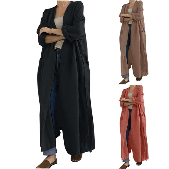 Bovxnpu Women's Casual Jacket Long Trench Coat Women's Long Sleeve Shirt Long Trench Coat Outerwear Tops