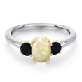 thumbnail image 3 of Gem Stone King 10K Two Tone Gold White Ethiopian Opal and Black Onyx Engagement Ring for Women | 0.77 Cttw | Oval Cabochon 7X5MM | Gemstone October Birthstone | Size 5, 3 of 6