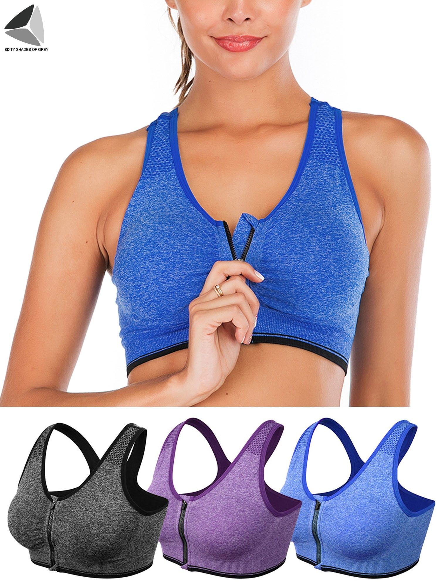 Sixtyshades Women Zipper Sport Bras Seamless High Impact Support Activewear Bra For Gym Yoga