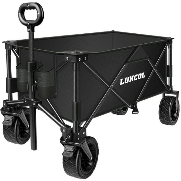 UPGO Wagon Cart Foldable, Collapsible Folding Wagon with All-Terrain Wheels & Adjustable Handle, Portable Heavy Duty 350LBS