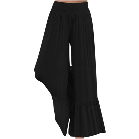 fheaev Wide Leg Linen Pants For Women Summer Plus Size Flowy High Waisted Elastic Waist Loose Cotton Linen Pants With Pockets Lightweight Trousers Pants