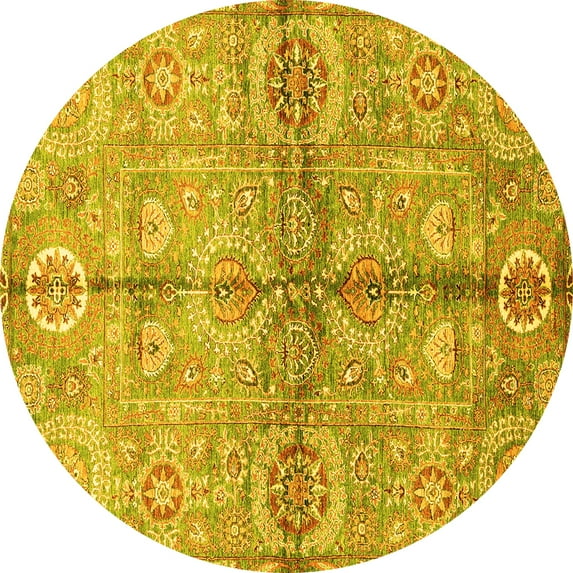 Ahgly Company Indoor Round Oriental Yellow Traditional Area Rugs, 5' Round