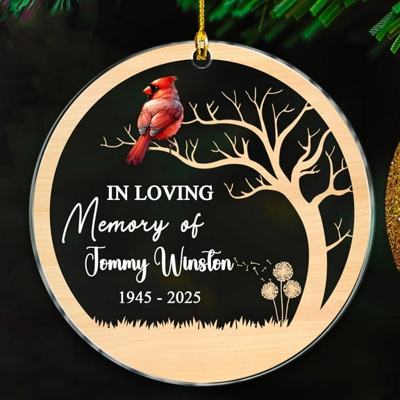Memorial Sympathy Ornaments Gift, in Loving Memory Ornament Christmas 2025, Name & Photo Memorial Christmas Ornament Gift for Loss of Loved One, Cardinal Remembrance Ornaments