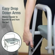 DMI Drop-Arm Bedside Commode, Extra-Wide Seat, 500 lb Capacity, Portable Toilet Chair with Bucket and Adjustable Legs