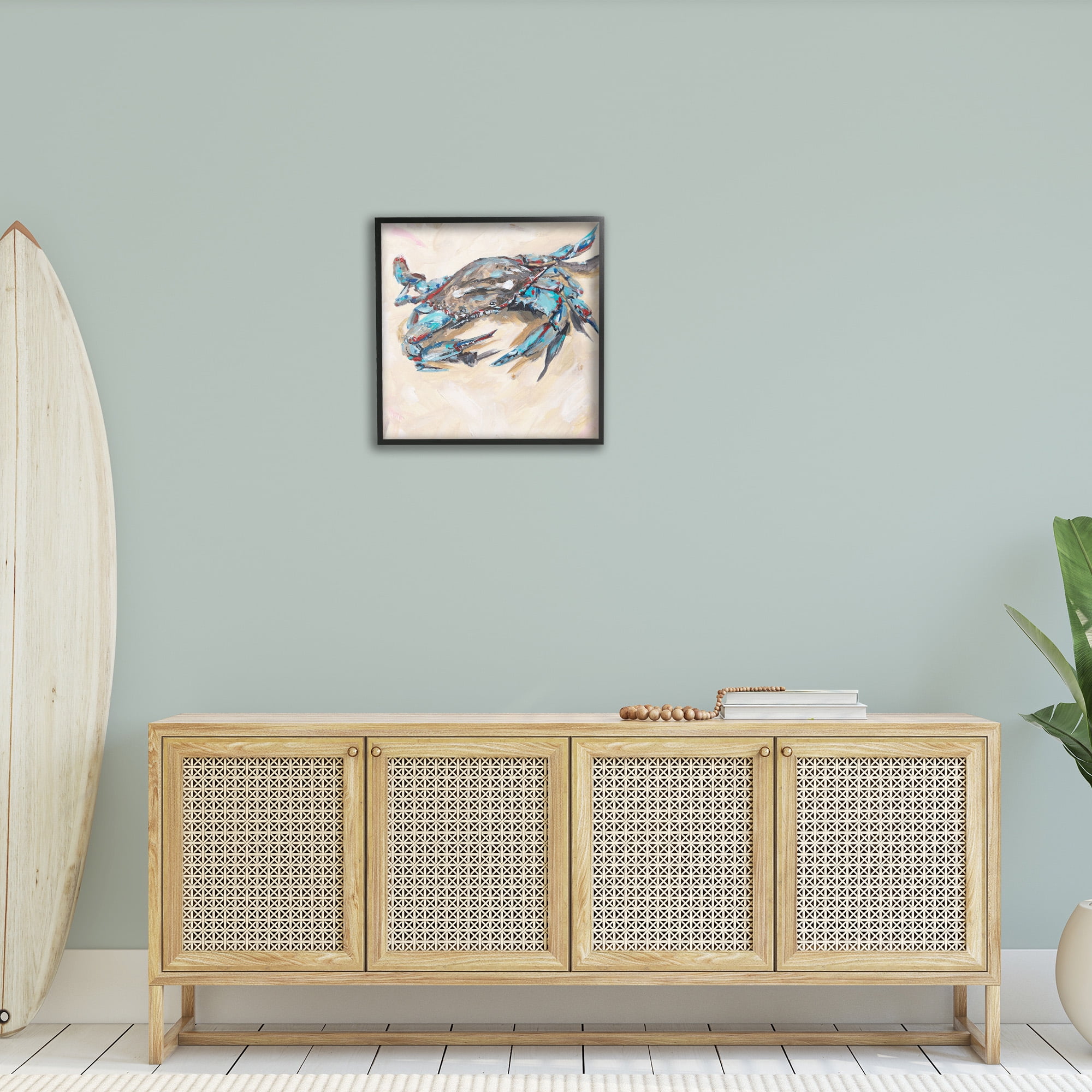 Stupell Industries Modern Blue Beach Crab Animals & Insects Painting Black Framed Art Print Wall Art, 24 x 24