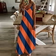 thumbnail image 4 of Diagonal Stripes: Orange & Navy Blue Sleeveless Dress evening dress summer outfits for women prom dress, 4 of 7