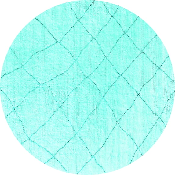 Ahgly Company Machine Washable Indoor Round Oriental Turquoise Blue Industrial Area Rugs, 6' Round