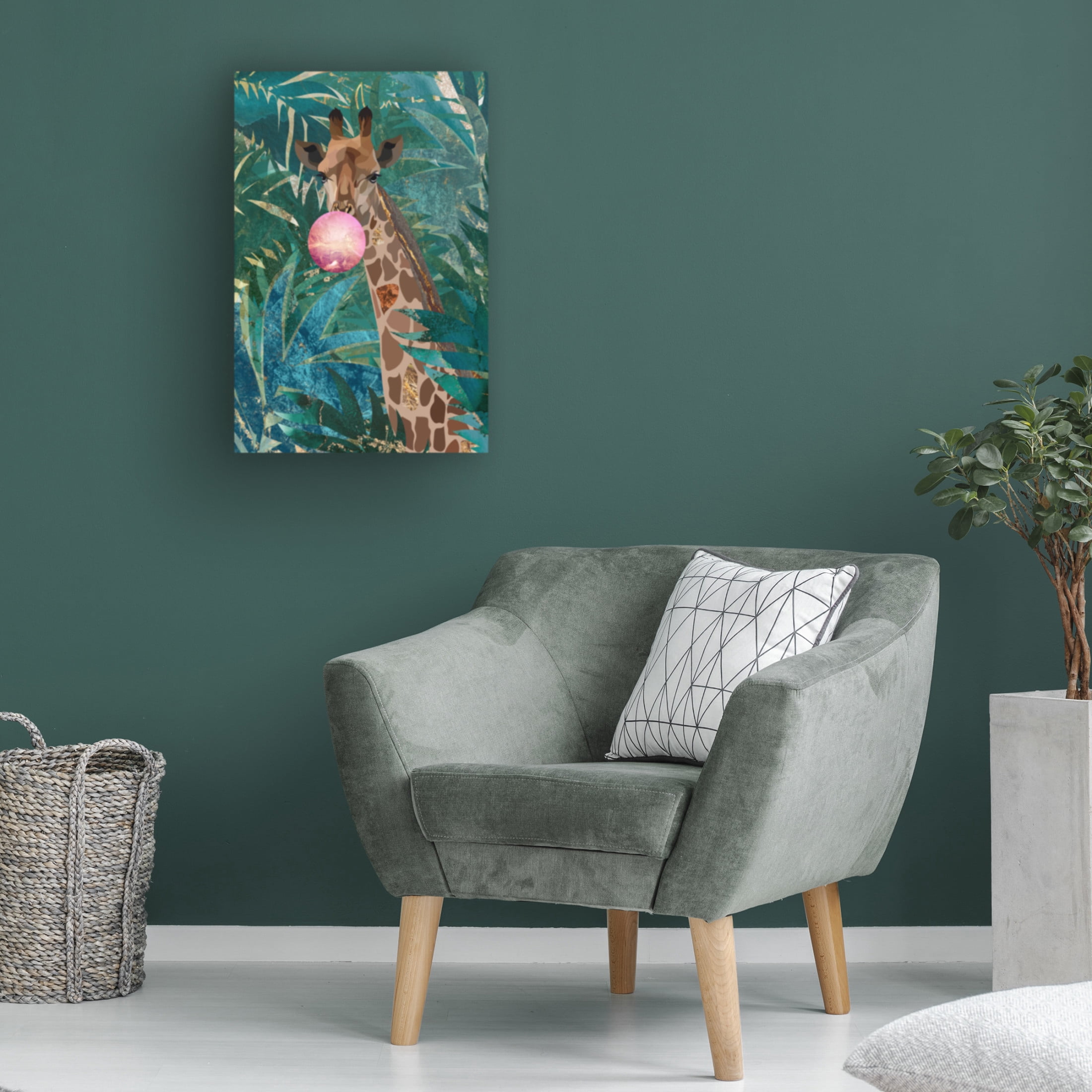 Trademark Fine Art Sarah Manovski  Bubblegum giraffe in the jungle Canvas Wall Art