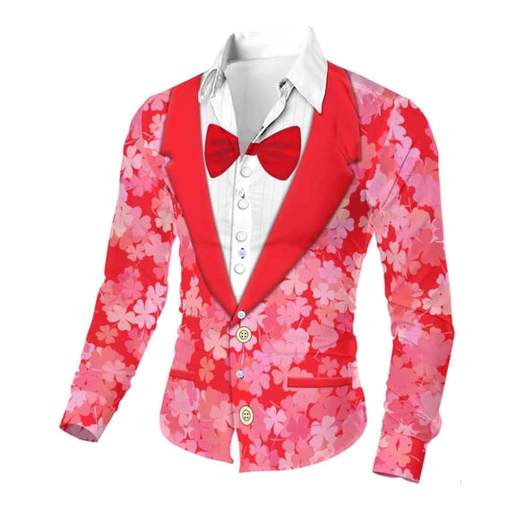 Xdegoge Mens Valentines Shirt Long Sleeve Button Up Dress Shirts Holiday Party Funny Tops Heart Graphic Dressy Casual Going Out Outfits