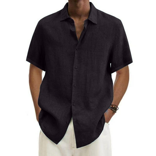 DPTALR T-shirt Décontracté pour Homme Uni à Manches Courtes Col Montant Boutons Chandail Blouse Hauts