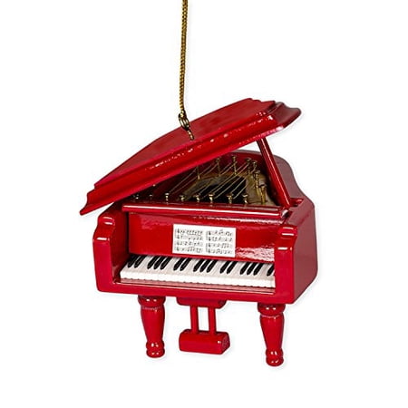 Broadway Gifts Co Cherry Red Grand Piano 3.5 inch Wood Hanging Ornament