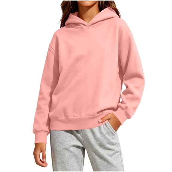 Enjoytime Hoodies for Girls Solid Color Long Sleeve Pullover Sweatshirt Fall Winter Casual Kids Clothes with Pockets