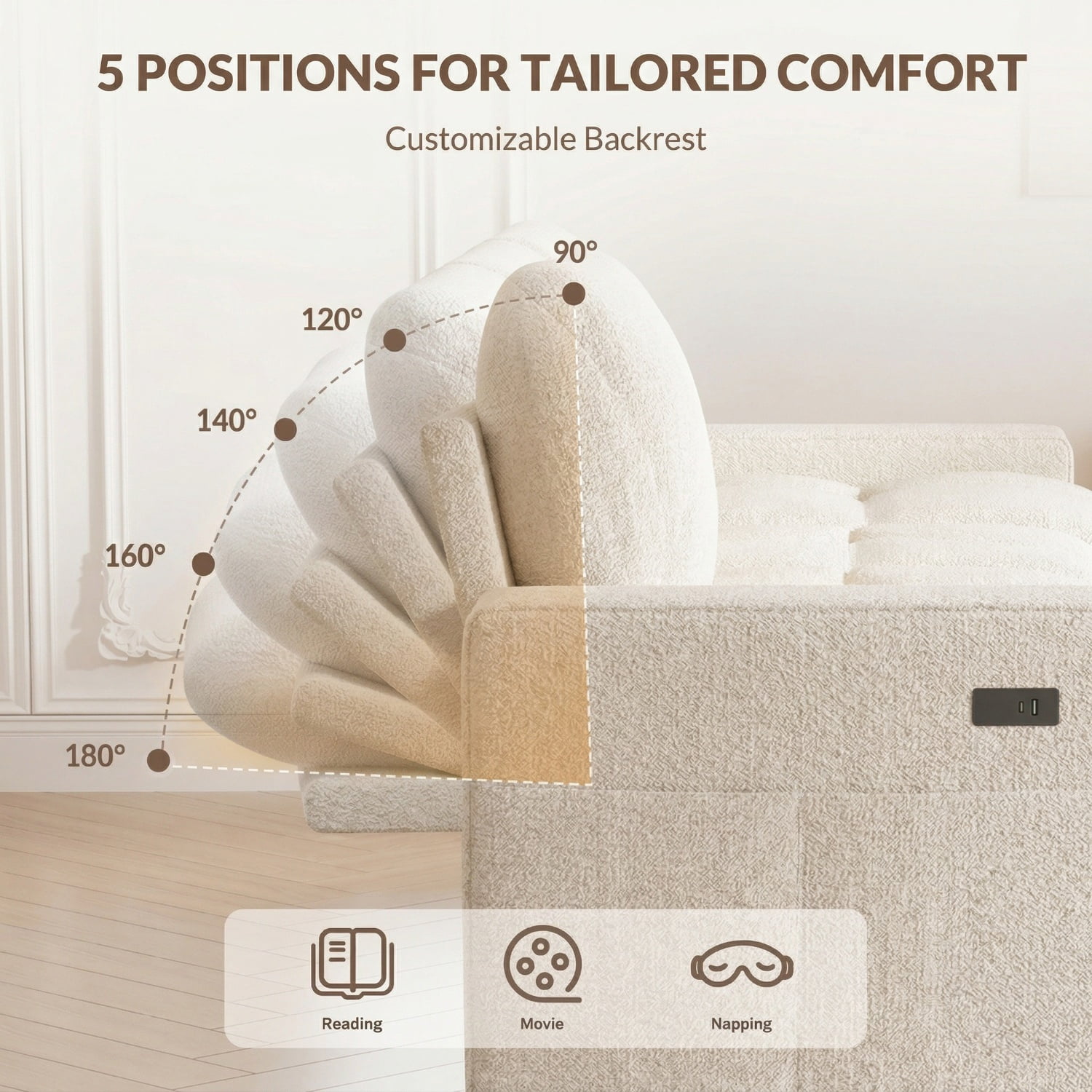 104" U-Shaped Sectional Sleeper Sofa Bed with Pull Out Couch, Large Chenille Sofa with Double Chaises and USB Ports, Creamy Beige