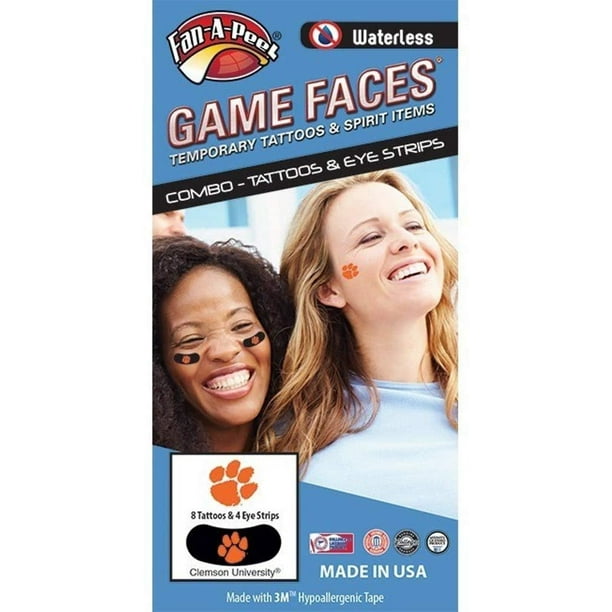 Clemson University Tigers Waterless Peel Stick Temporary Tattoos 12 Piece Combo 8 Orange Tiger Paw Logo Spirit Tattoos 4 Orange Tiger Paw On Black Eye Strips Walmart Com Walmart Com