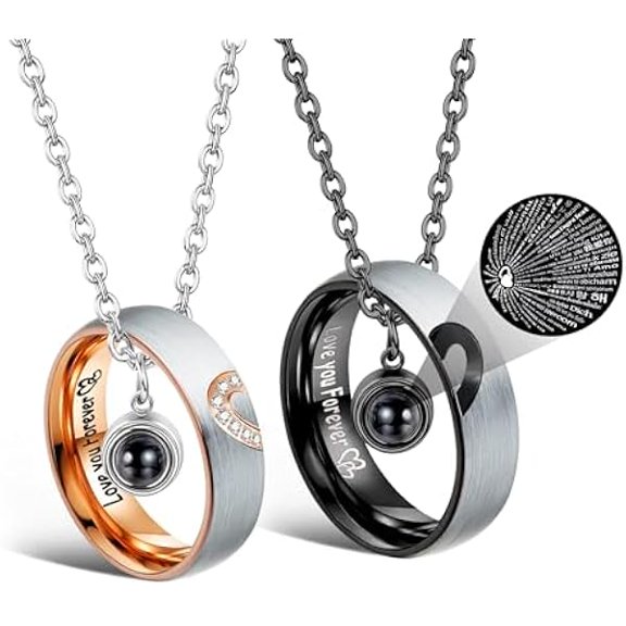 LYH Matching Necklaces For Couples Pendant Necklace For Women Men Matching Promise Rings Pendant Set Stainless Steel Couple Necklace For Him And Her Anniversary Valentine's Day Jewelry Gift