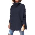 thumbnail image 1 of Femmes Col Roulé Surdimensionné 2022 Manches Longues Chauve-Souris Renversé Ourlet Tricot Pull-Over, 1 of 4