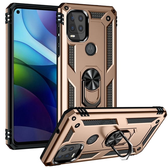 Case For Motorola Moto G Stylus 5G (2021 Released) 6.8-inch,Shockproof Rugged Rubber Case Hybrid Hard PC Ring Holder Kickstand Protective Phone Cover,Gold