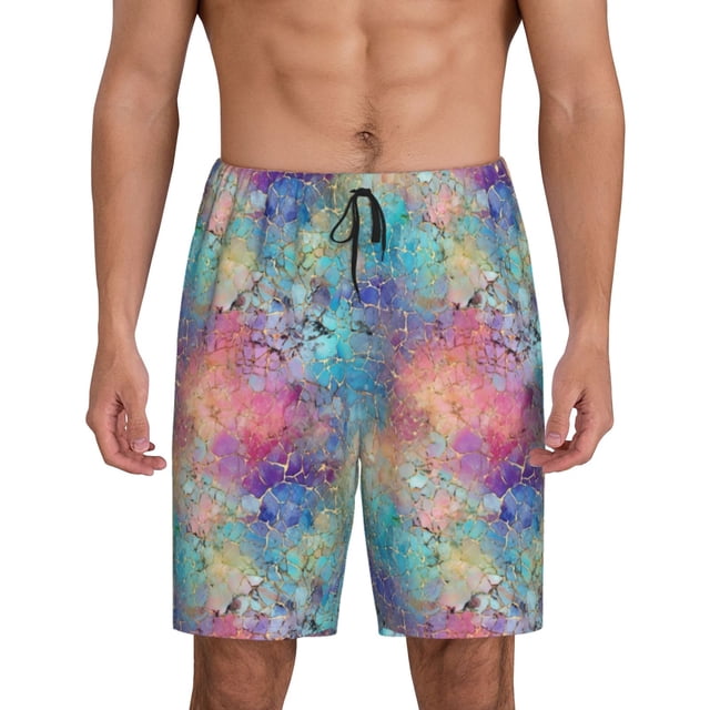 Fotbe blue pink colorful cracked texture Pantalones Cortos de Pijama para Hombre, Ropa de Dormir, Pantalones de Pijama Cortos para Hombre-Small