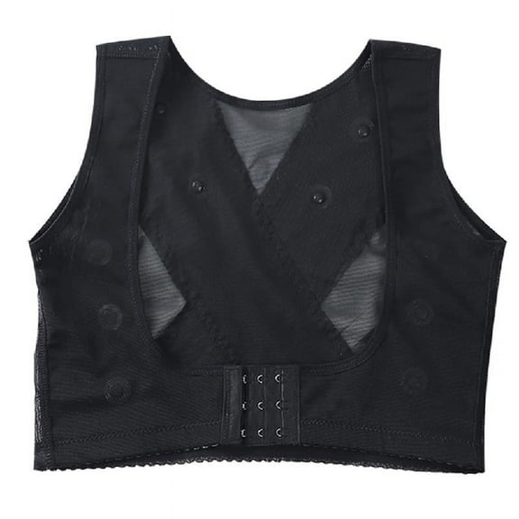 lanema Womens Chest Brace Up Posture Corrector Shapewear Top Compression Bra Back Support Front Closure Mesh Criss-Cross Vest Underwear