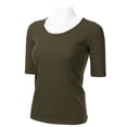 thumbnail image 2 of SSOULM Women's 1/2 Sleeve Crewneck Cotton Basic Slim Fit T-Shirt Top with Plus Size, 2 of 4