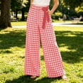 thumbnail image 2 of Pants Dqueduo Women's High-Waisted Plaid Wide-Leg Pants – Casual Elastic Waist Trousers with Pockets Watermelon Red M, 2 of 7