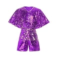 thumbnail image 2 of YiZYiF Girls Sequins Jumpsuits Sparkly Rompers V Neck Cap Sleeve Pageant Party Disco Dance Outfits Purple 6, 2 of 5