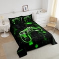 thumbnail image 4 of Gamer Twin Bedding Set Neon Green and Black Gaming Comforter Sets ,Abstract Geometric Grid Bedding Comforter Sets Video Game Controller Quilt Bed Set 2Pcs, 4 of 7