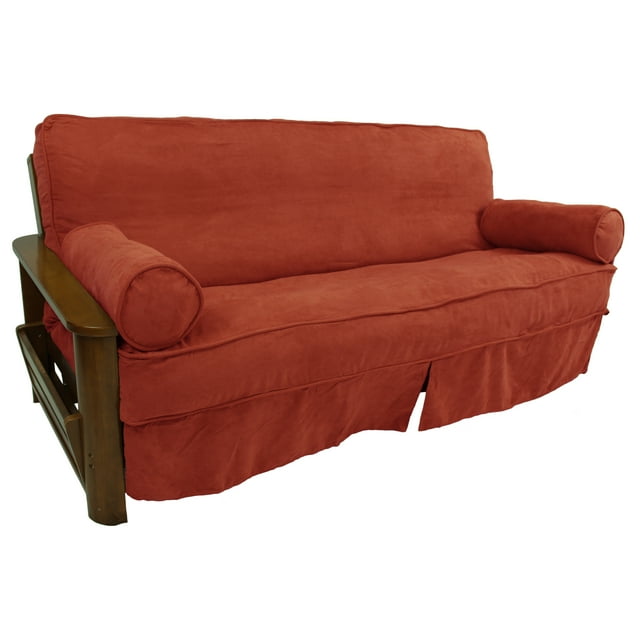 Ensemble de Housse de Futon Pleine en Microsuède Uni à Double Cordon de 8 à 9 Po avec Deux Coussins Traversins de 20 par 8 Po (Ensemble de 3) - Rouge Cardinal