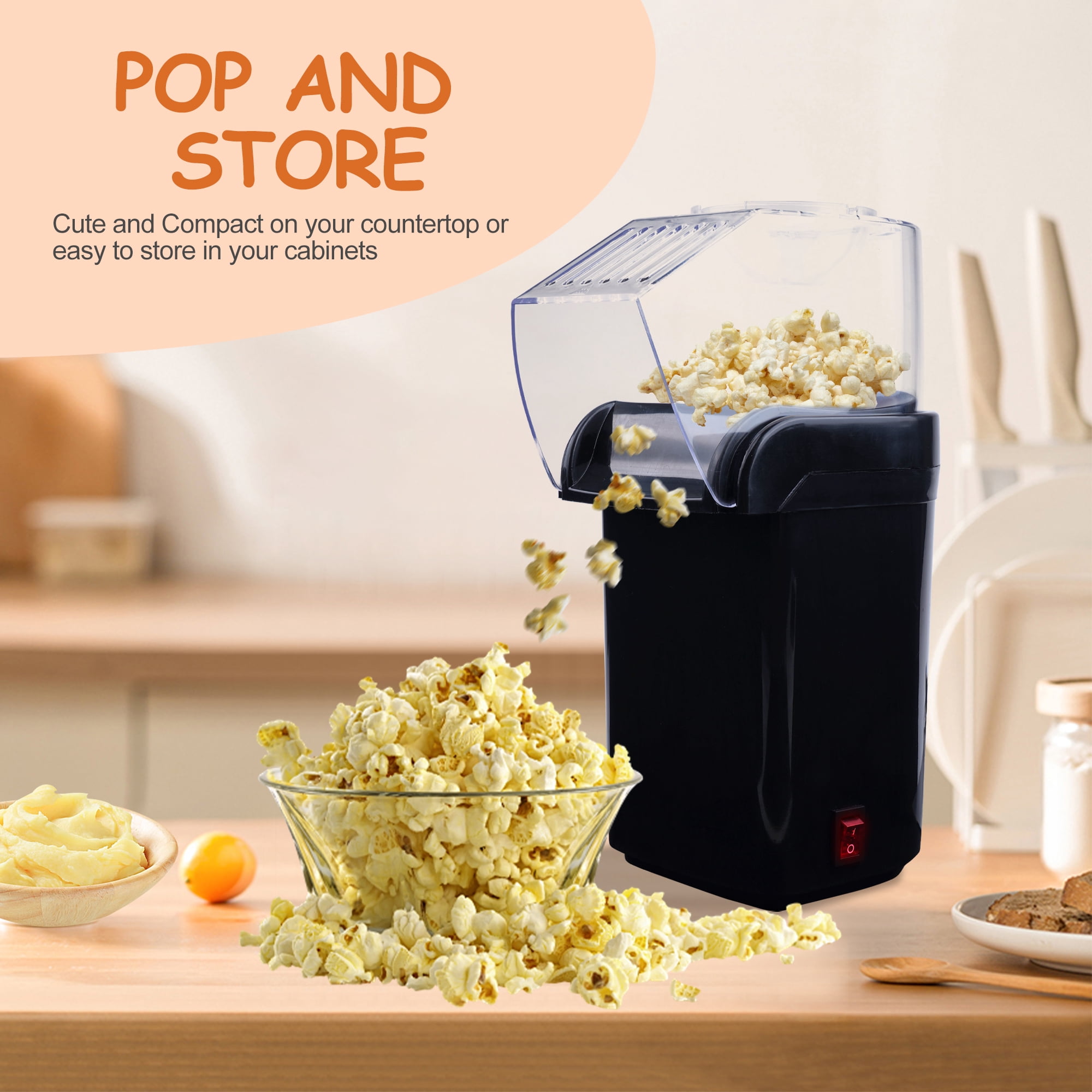 Popcorn Machine High Popping Rate,  Minutes Fast Popping Air Popper Popcorn Maker, No Oil, Food Safe Mini Popcorn Machine