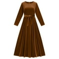 thumbnail image 4 of IWRICH Women's Velvet Maxi Dress Crew Neck Long Sleeve High Waist with Belt Floor Length Party Dresses Brown XL, 4 of 4