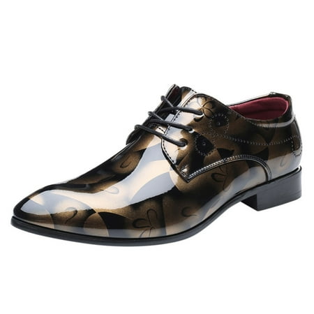 

Hueook Mens Dress Shoes Fashion Pointed Toe Bright Lace Up Leather Wedding Shoes Business Shoes Mens Slip On Sneakers