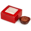25 PK, Red Window Candy Truffle Boxes 2-5/8 x 2-3/4 x 1-1/4" Holds 4 For Wedding Favors, & Basket Fillers, Made In USA