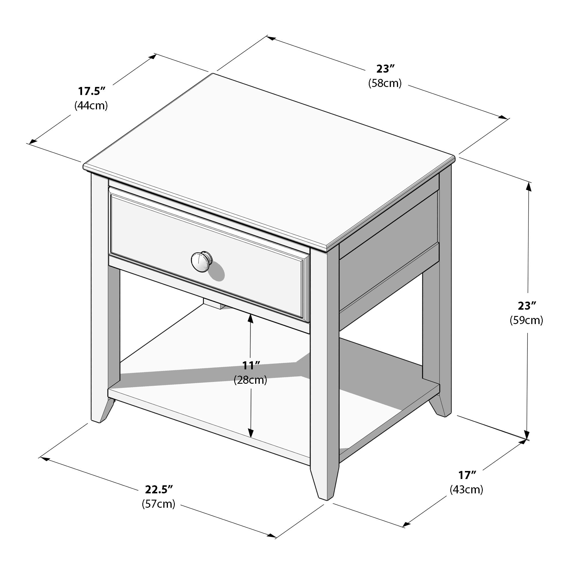 Max & Lily Nightstand with Storage Drawer, Small Solid Wood Bedside, Side Tables for Bedroom