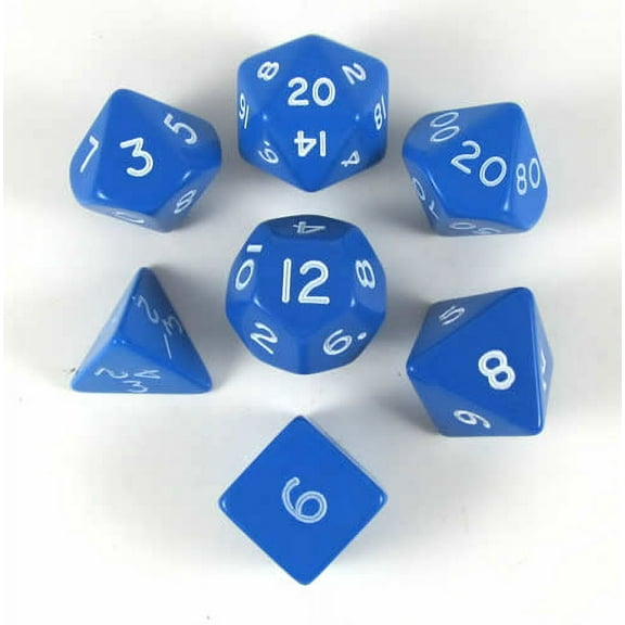 Blue Jumbo Dice with White Numbers D6 24mm (15/16in) Set of 7 Koplow Games
