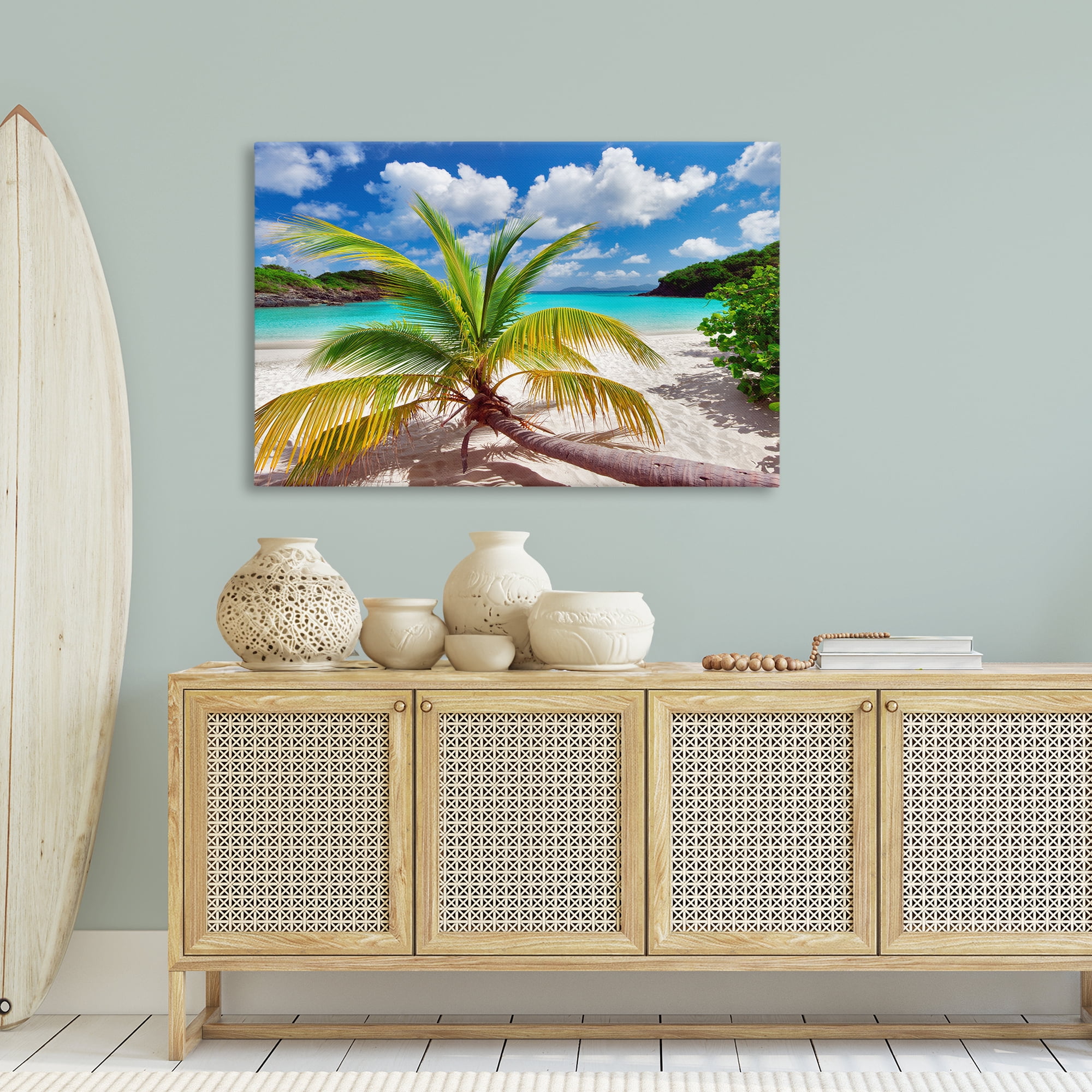 Stupell Industries Palm Tree Across Beach Coastal Photography Gallery Wrapped Canvas Art Print Wall Art, 45 x 30