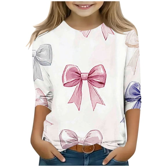 Bnwani Long Sleeve Toddler Shirts Plain Crew Neck Casual Printed Tops 3-4t