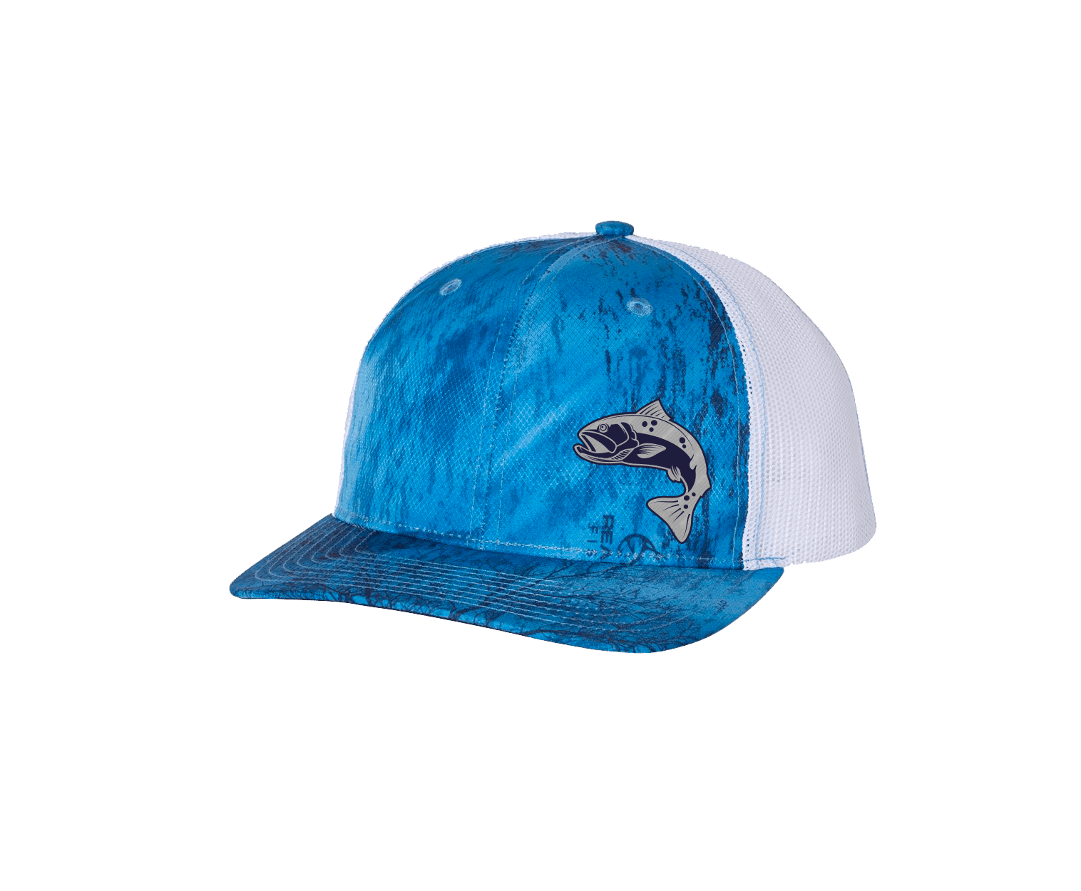 Men's Fish Hook Embroidered Outdoors Realtree Fishing Camo Mesh Back  Trucker Hat, Blue/White 
