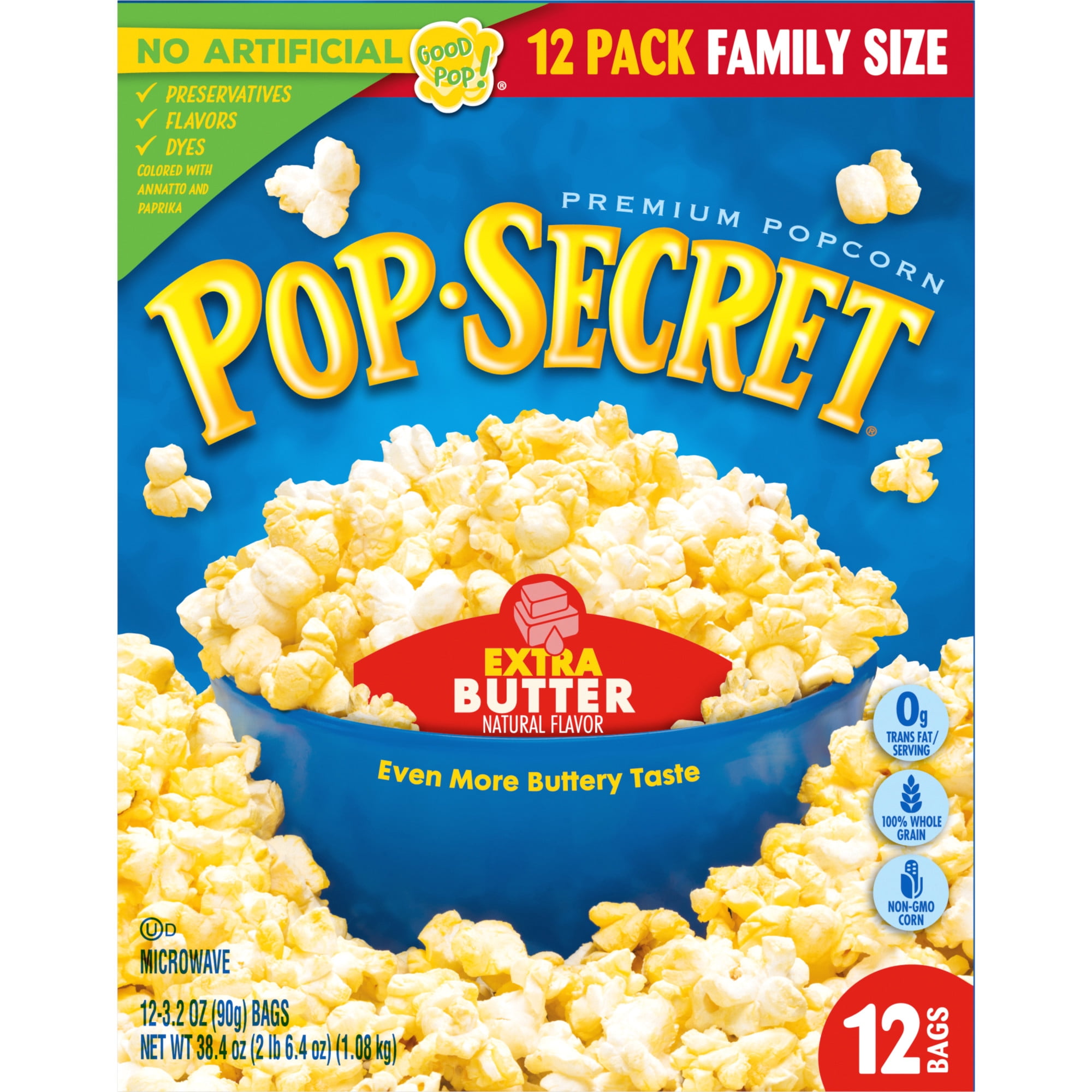 Pop Secret Microwave Popcorn, Extra Butter Flavor, 3.2 oz Sharing Bags, 12 Ct-Pack of 2