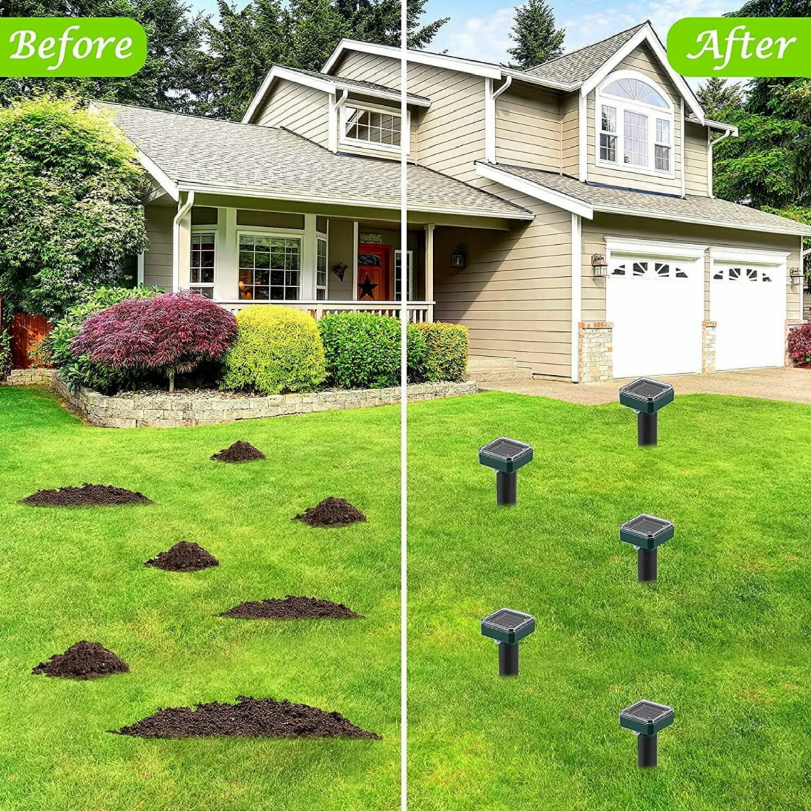 Mole Repellent Solar Powered,8 Pack Vole Repellent Outdoor Ultrasonic Powered Groundhog Deterrent Snakes Pest Rodent Sonic Vibration Stake for Lawn Garden