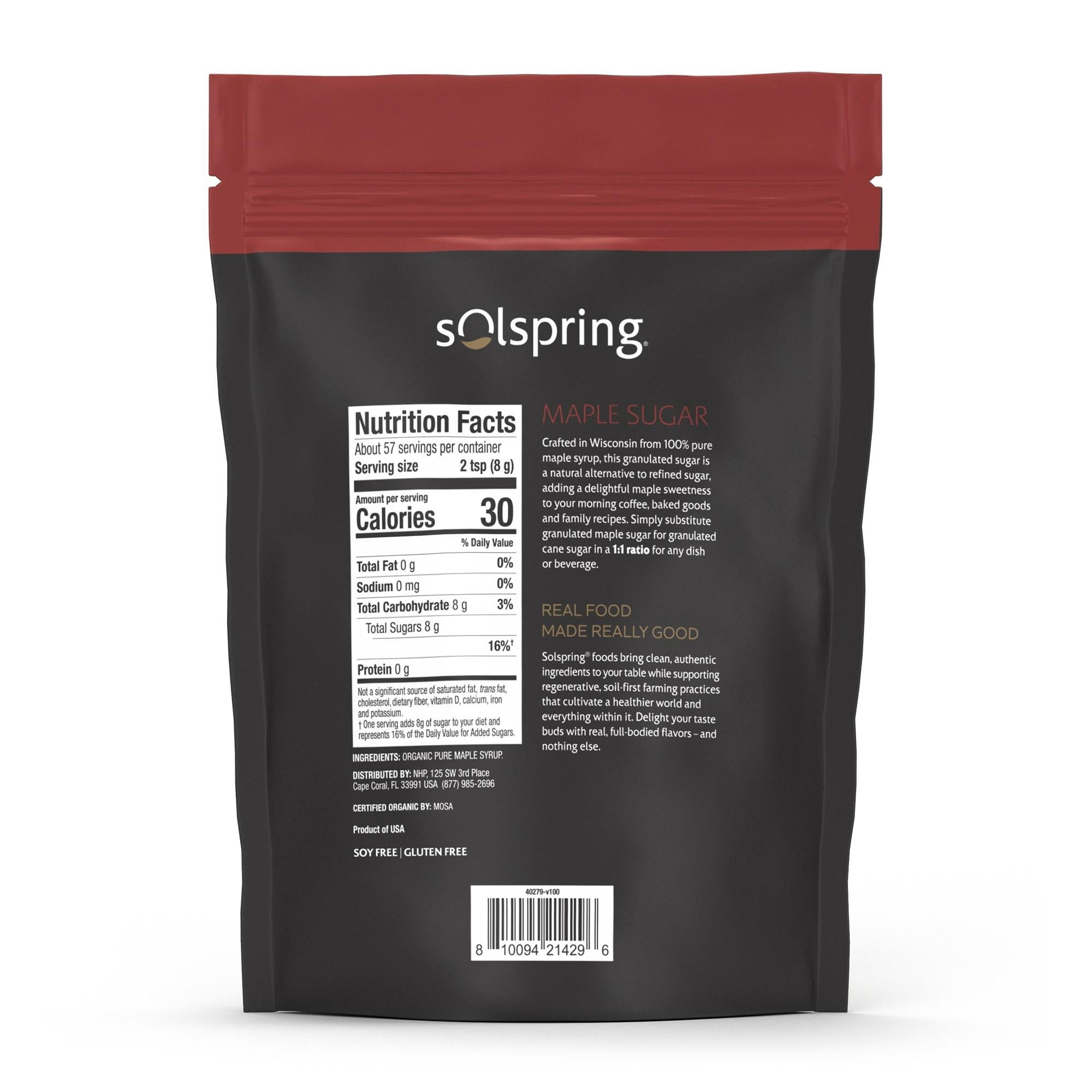 Solspring Organic Maple Sugar, 16 oz, Granuated, Made in U.S.A, Sugar Alternative, Certified USDA Organic, Dr. Mercola