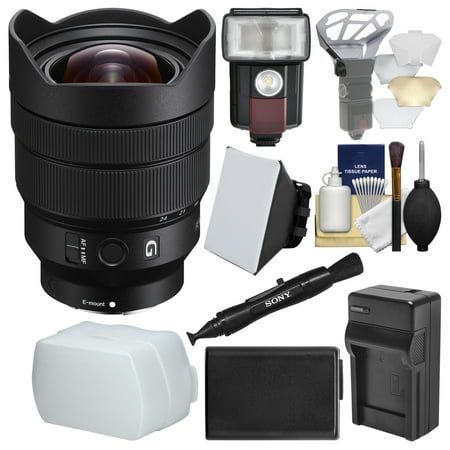 Sony Alpha E-Mount FE 12-24mm f/4.0 G Ultra Wide-Angle Zoom Lens with Flash + Soft Box + Battery & Charger