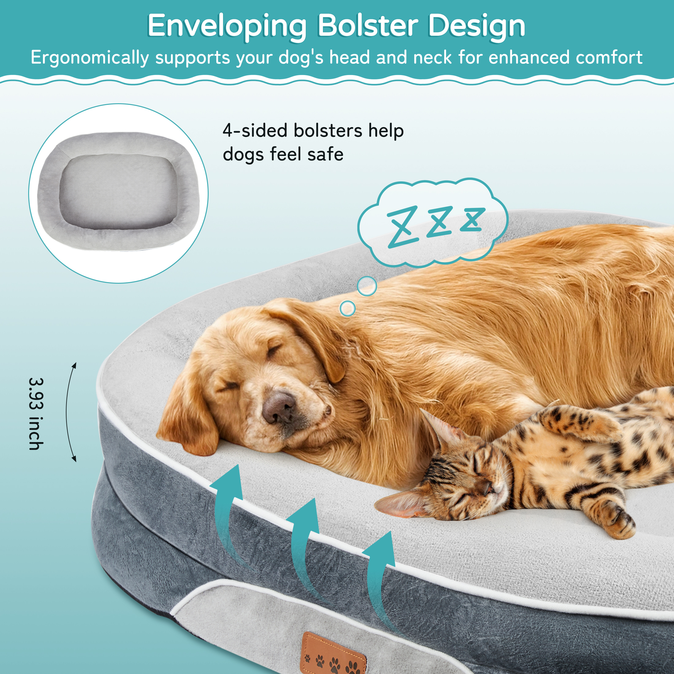MOONORAH Dog Bed for Medium & Large Dogs – 35” Washable Dog Sofa with Removable Waterproof Cover, Supportive Foam Bolster, Non-Slip Bottom, Comfortable Pet Couch, Gray