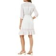 thumbnail image 4 of INSPIRE CHIC Women's Layered Ruffle Hem 3/4 Sleeves Smocked Chiffon A-Line Dress S White, 4 of 9