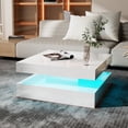 thumbnail image 3 of Hironpal LED Coffee Table, 2-Tier Square Coffee Table High Gloss Minimalist Design with Plug-in 16-Color LED Light for Home Office Reception Room, White, 3 of 8