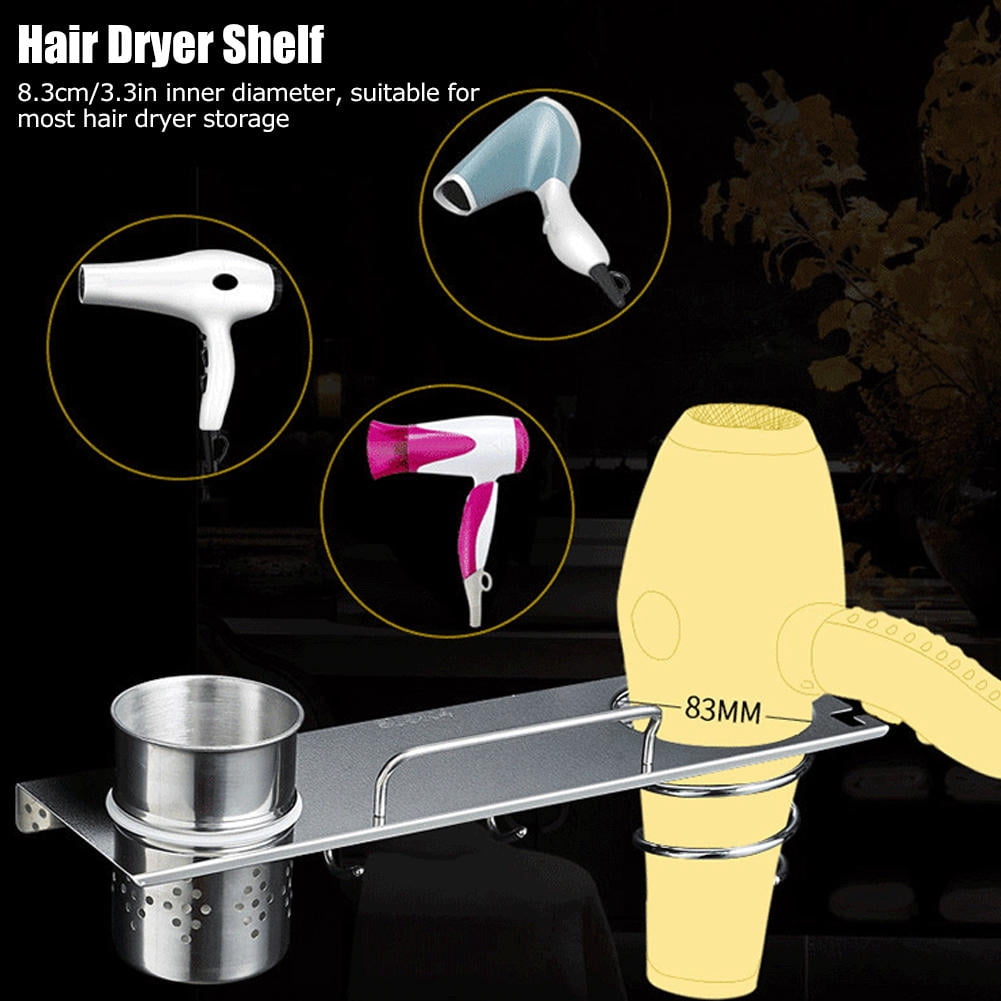 Yajisi Wall Mounted Hair Dryer Holder, 304 Stainless Steel Bathroom Organizer with Storage Cup for Hair Tools, 14.57x5.91x5.91in