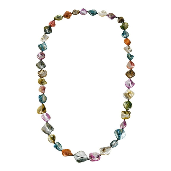 Boho Chic Colorful Mix of Mother of Pearl Shell Long Necklace