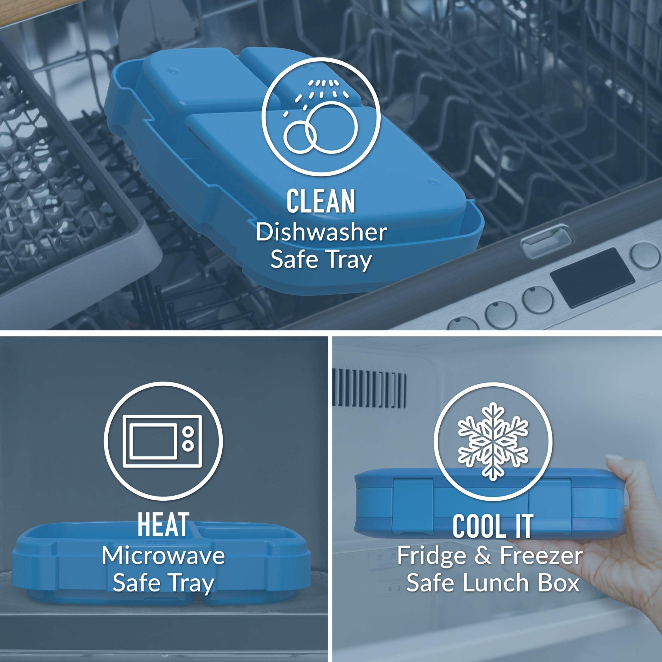 (3 pack) Bentgo Fresh – Leak-Proof, Versatile 4-Compartment Bento-Style Lunch Box with Removable Divider, Portion-Controlled Meals for Teens and Adults On-The-Go – BPA-Free, Food-Safe Materials  (Blue)