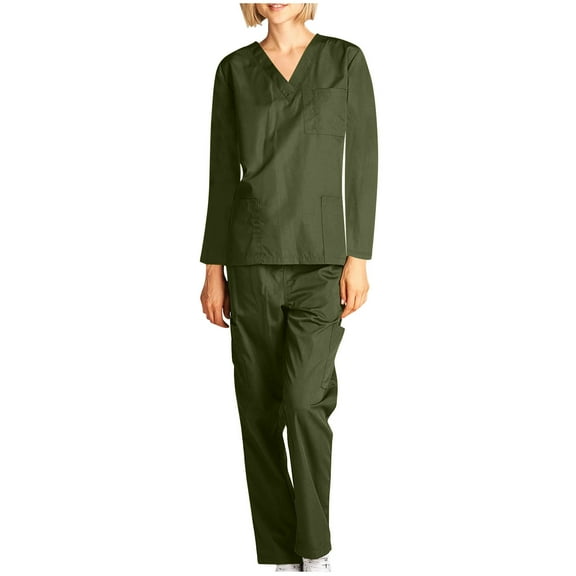 Hanen Women and Man Medical Uniform Scrubs Set With Pocket- Long Sleeve Scrubs with Top and Pants